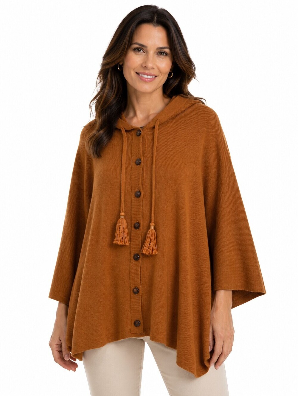 Patricia Nash  Rust Orange Women's Hooded Button-Up Cape Sweater Size O/S